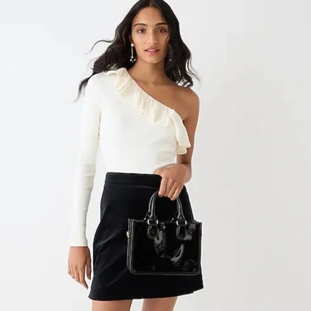 J.Crew One shoulder ruffleneck top vintage rib Ivory Large NWT Parisian Style